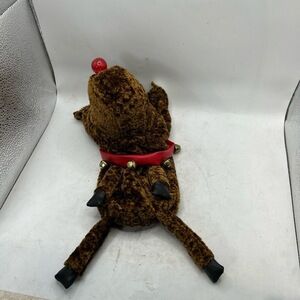 Brown Reindeer Costume Plush Faux Fur Bell Collar Christmas Holiday‎ Pet